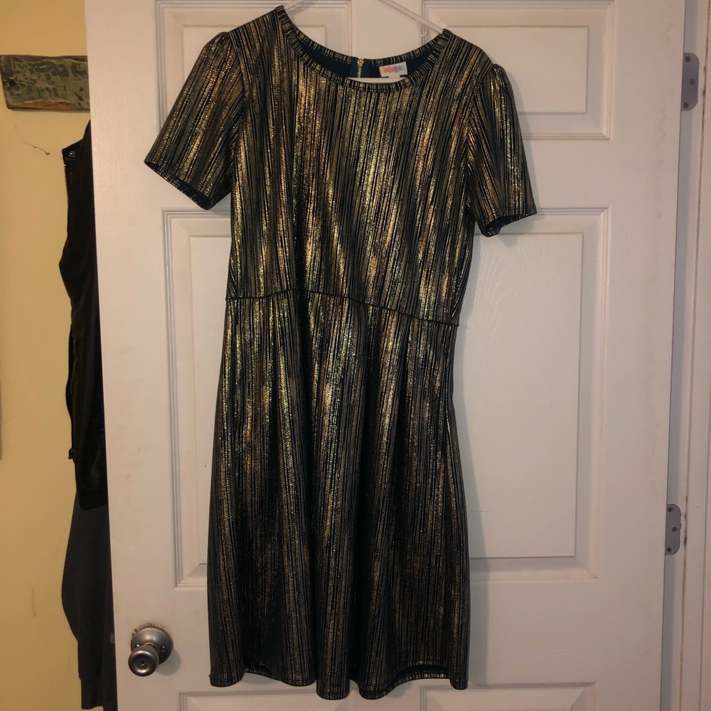 Lularoe elegant Amelia dress gold and green